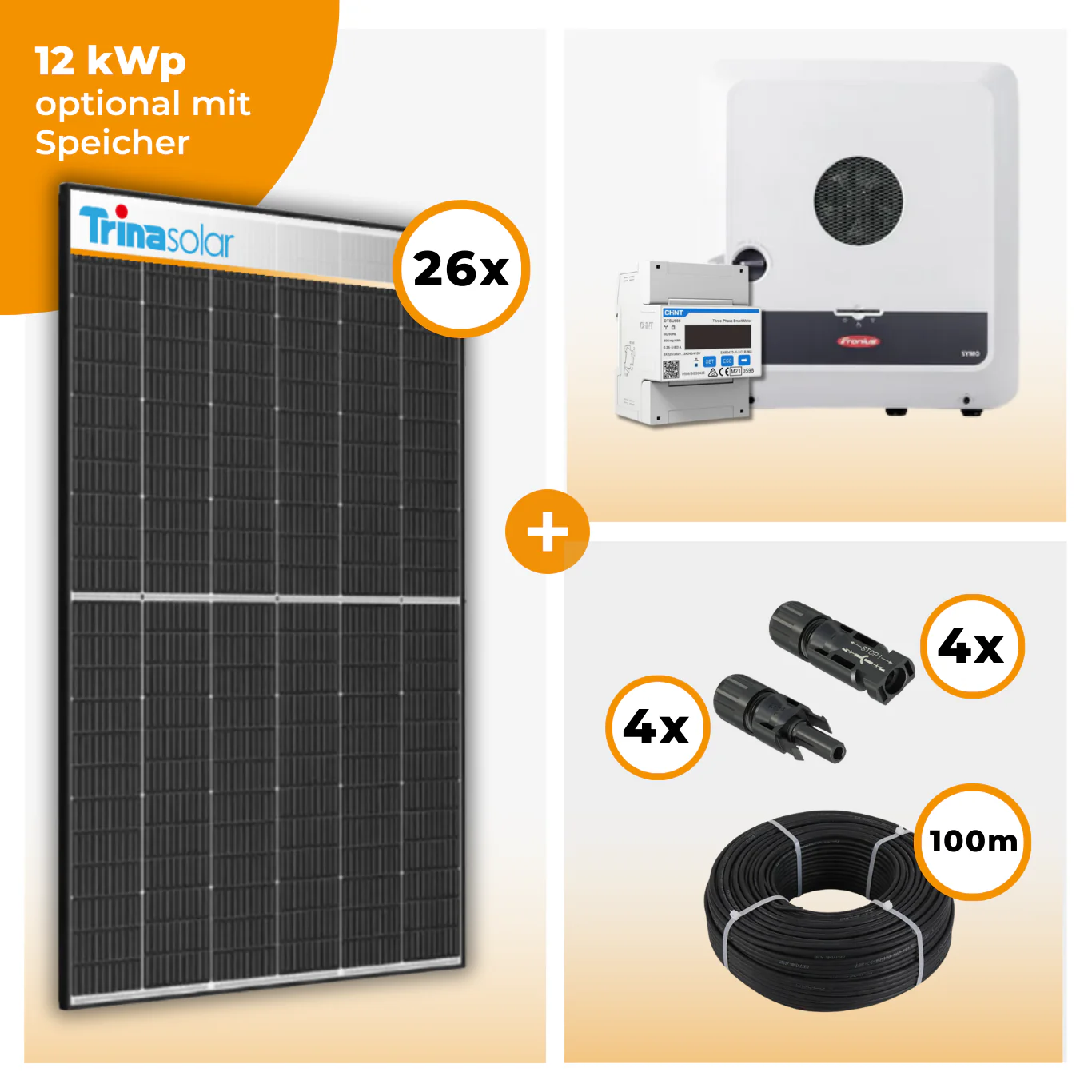 PV Komplettset 12 kWp – 26 x Trina 465 Black Frame & Fronius Symo GEN24 Plus opt. BYD HVM Speichereinheit