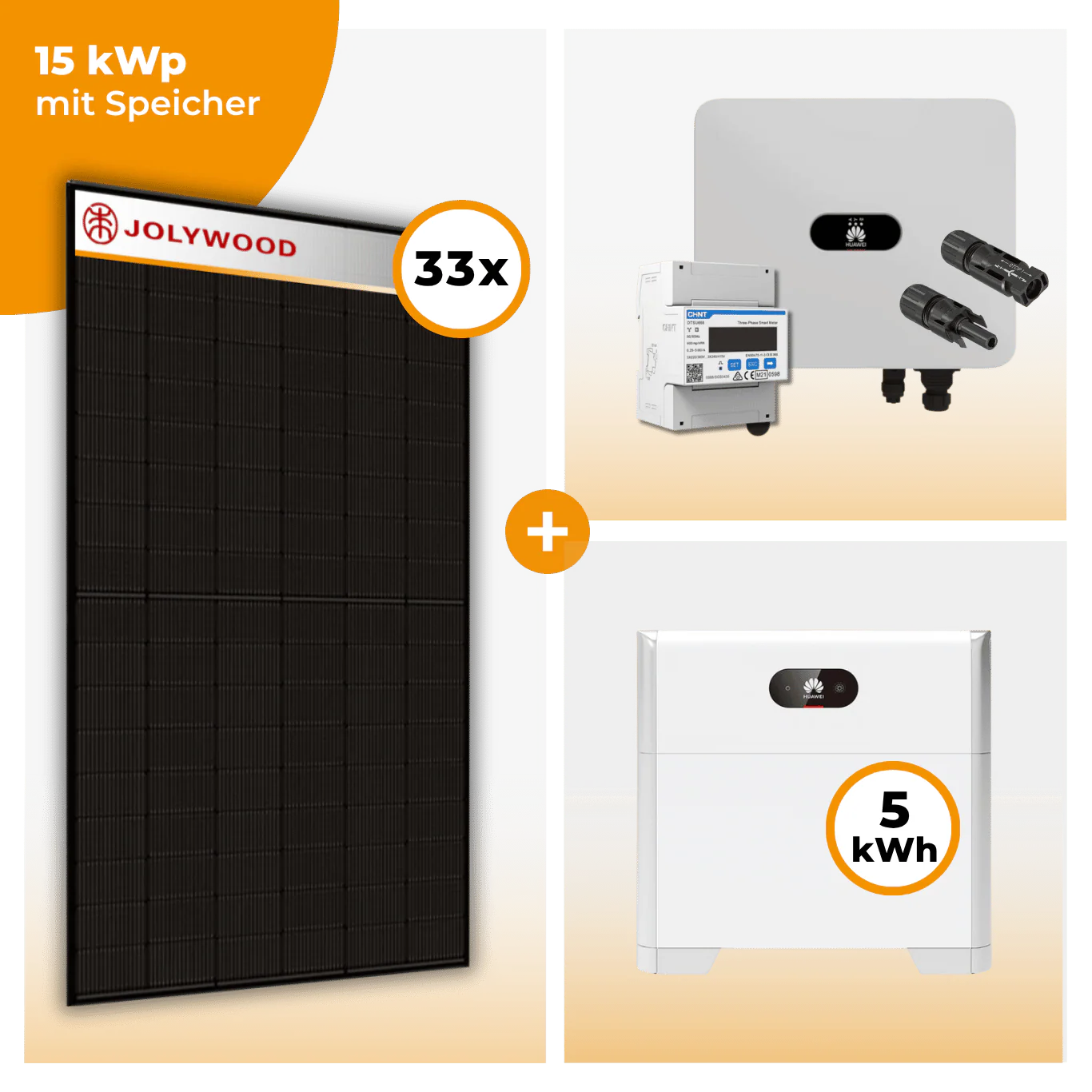 PV Komplettset 15 kWp – 33 x Jolywood 455 Full Black & Huawei SUN2000 MAP0 opt. Huawei LUNA2000 Speicher - Image 2